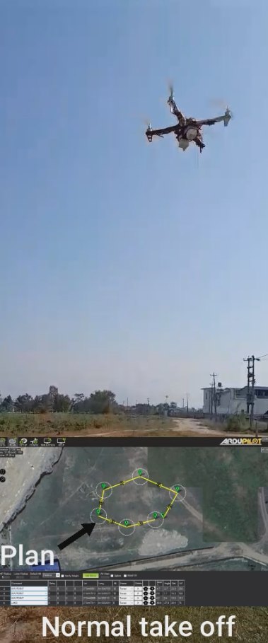 Quadcopter in flight above the planned mission path