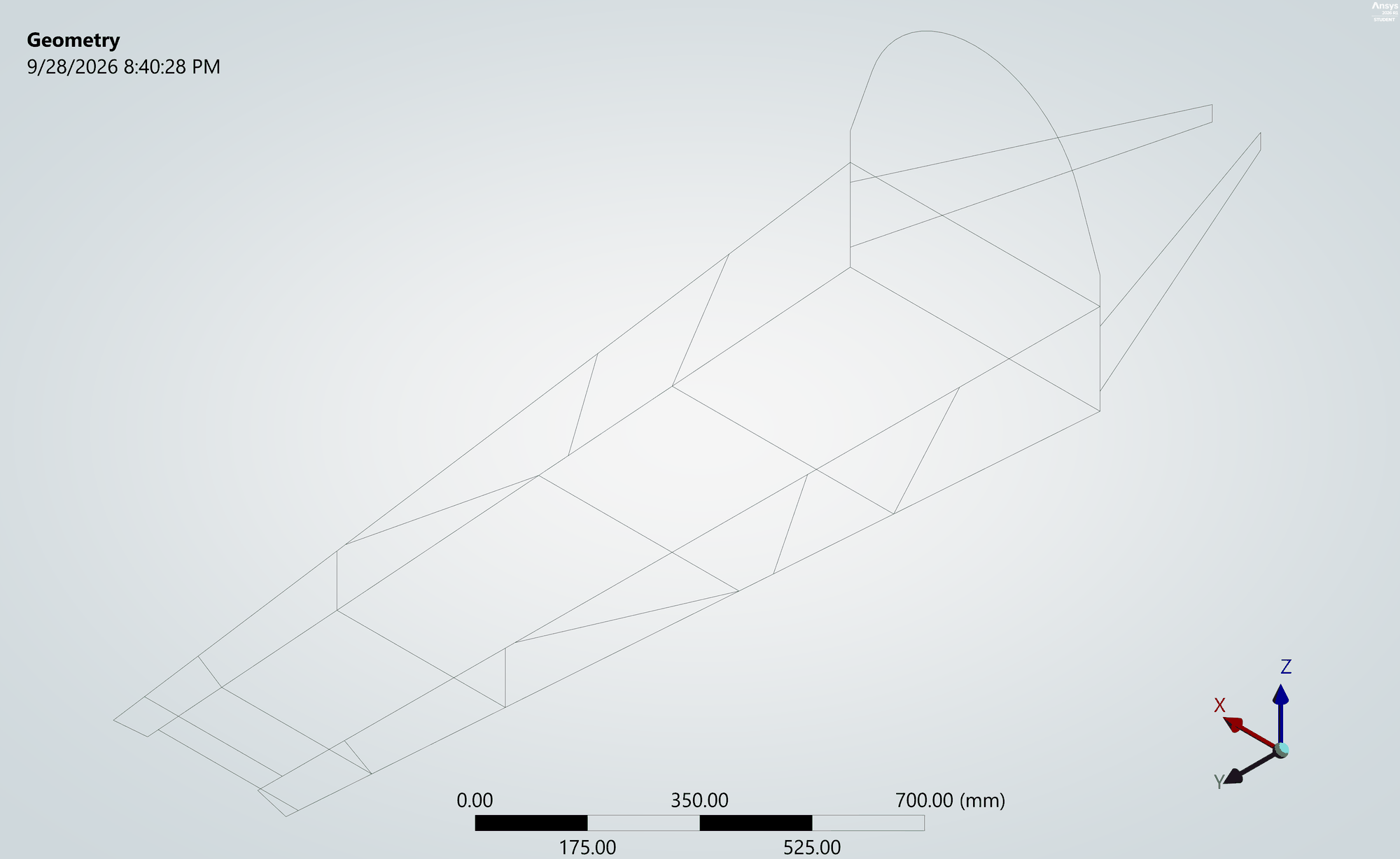 ANSYS 1D beam geometry of the EV chassis frame with roll hoop and rear stays